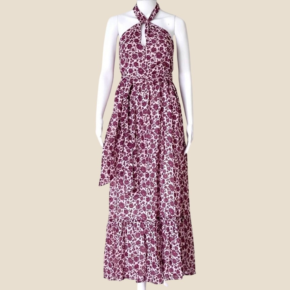 Vineyard Vines Size 6 Floral Halter Maxi Dress in Burgundy‎ and Baby Pink